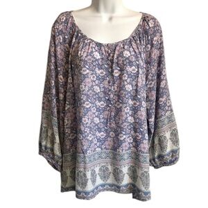 Cynthia Rowley Women’s 1X Lavender Blue Floral Paisley Rayon Top Blouse in EUC